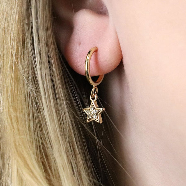 Peace of Mind Silver Golden hoop and crystal star drop earrings