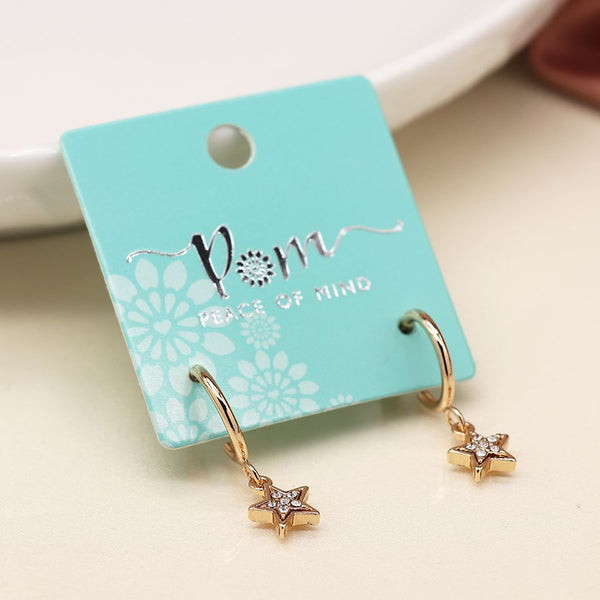 Peace of Mind Silver Golden hoop and crystal star drop earrings