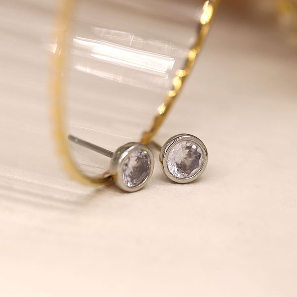 Peace of Mind Silver Plated Simple Round CZ Crystal Earrings