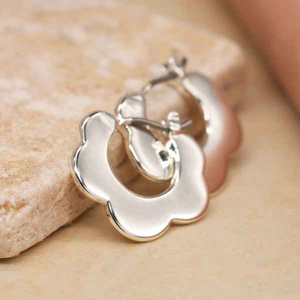 Peace of Mind Silver Plated Simple Retro Flower Hoop Earrings