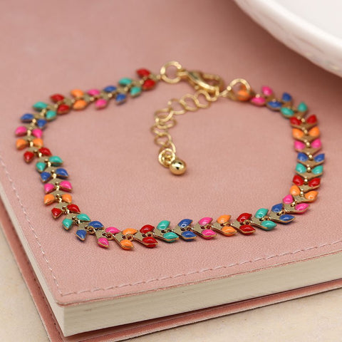 POM Golden multicoloured leaf droplet bracelet