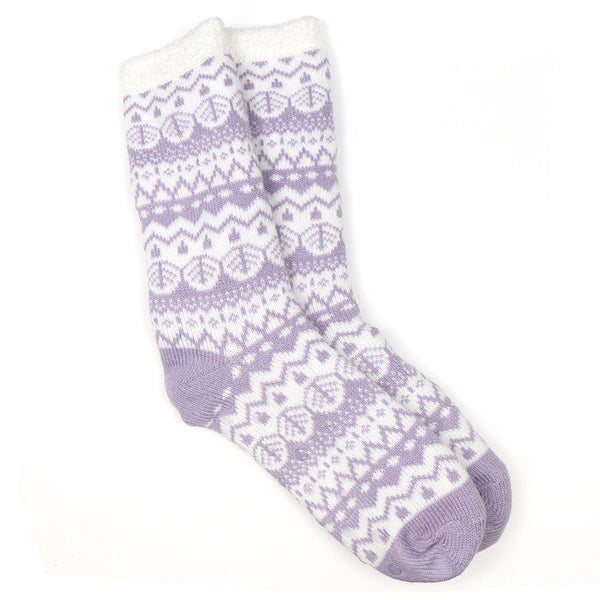 POM Peace Of Mind Cosy Fair Isle Slipper Socks - Lilac