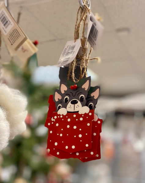 Shoeless Joe Frenchie in Parcel Christmas Decoration