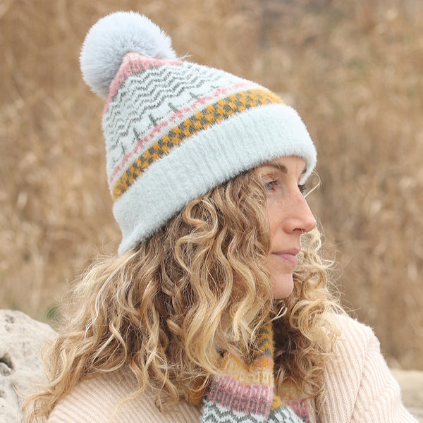 Peace Of Mind  Pale Blue Knit Bobble Hat