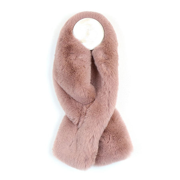 POM Peace of Mind Dusky Pink Faux Fur Pull Through Scarf