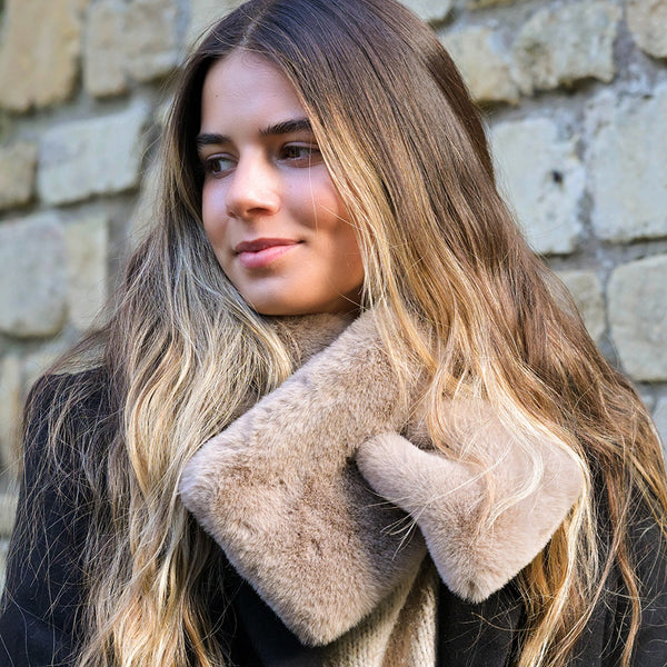 Peace of Mind Taupe Faux Fur Pull Through Scarf