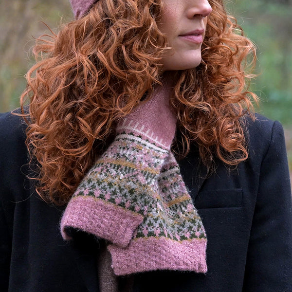 POM Peace Of Mind Dusky Pink Fair Isle Pull Through Scarf