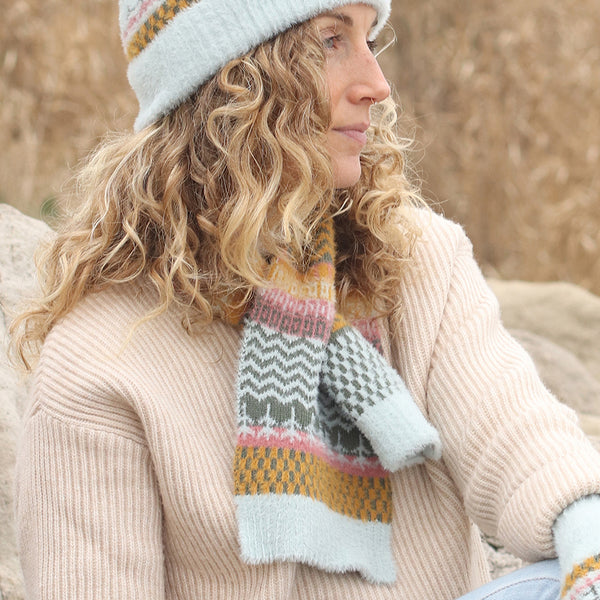 POM Peace Of Mind Pale Blue Ultra Soft Multi Knit Pull Through Scarf