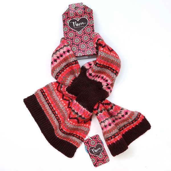 POM Peace Of Mind Red & Pink Fair Isle Pull Through Scarf