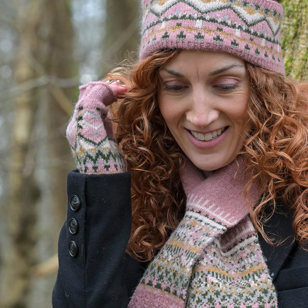 Peace Of Mind Recycled blend pink mix fair isle wrist warmers