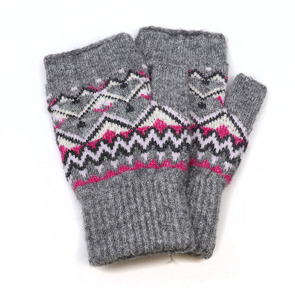 Peace Of Mind Recycled blend grey mix fair isle wrist warmers