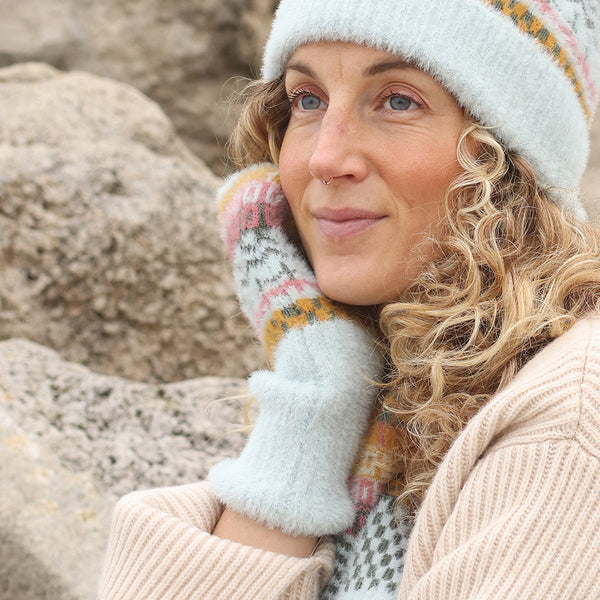 Peace Of Mind Super soft blue mix multi knit wrist warmers