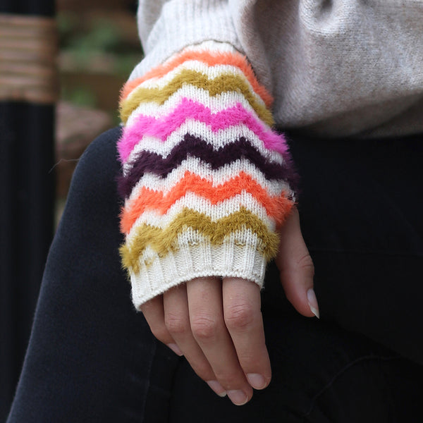 Peace Of Mind Super soft autumn bright mix chevron wrist warmers