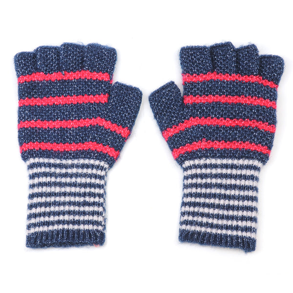 Peace Of Mind Navy and red striped recycled blend fingerless gloves