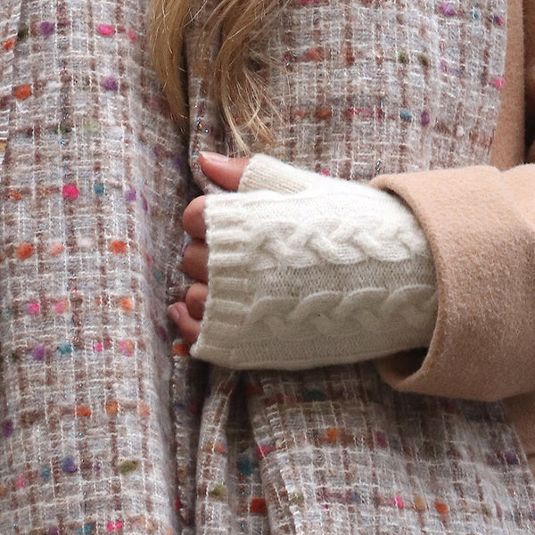 Peace Of Mind  Cream Cable Knit Recycled Wrist Warmers