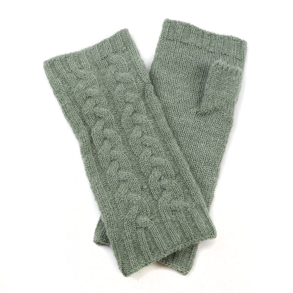 Peace Of Mind  Green Cable Knit Recycled Wrist Warmers