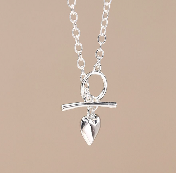Peace of Mind Silver plated T-Bar and heart necklace