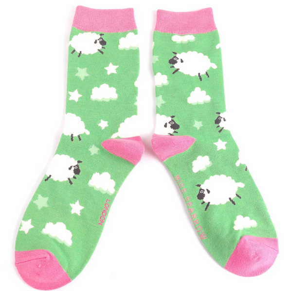 Miss Sparrow Socks Sleepy Sheep Green
