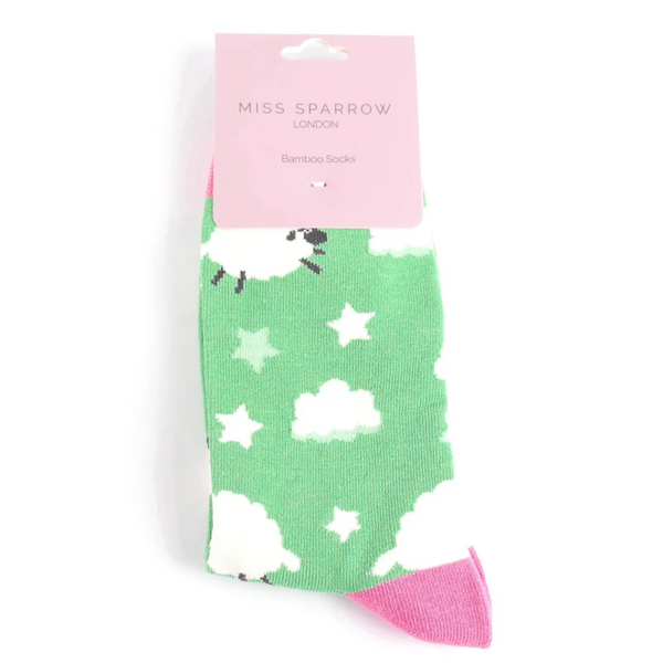 Miss Sparrow Socks Sleepy Sheep Green