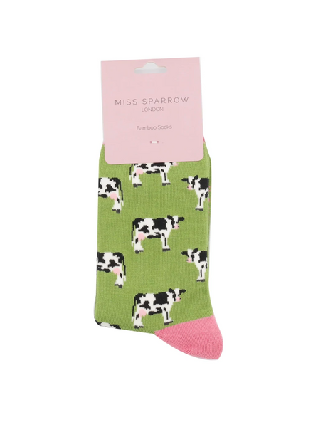 Miss Sparrow Socks Cows Greeen