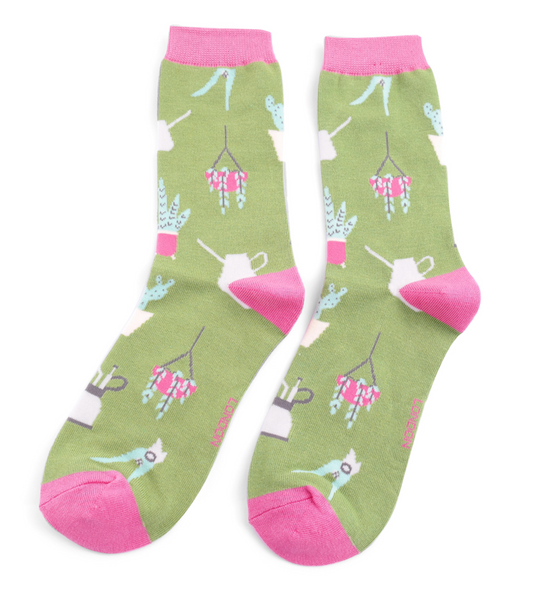 Miss Sparrow Socks House Plants Green