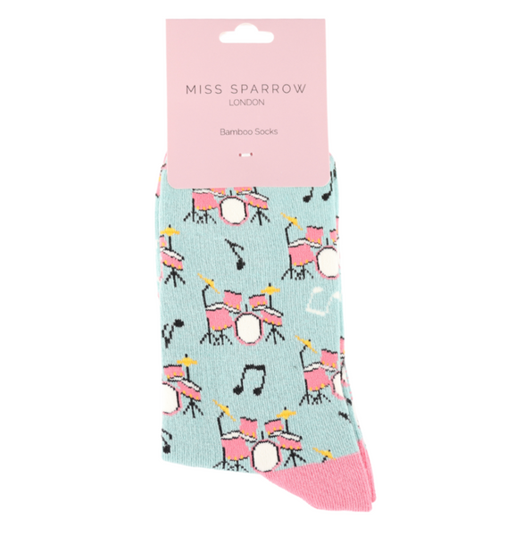 Miss Sparrow Socks Drums Duck Egg