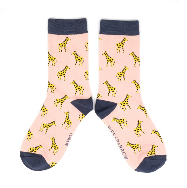 Miss Sparrow Socks Little Giraffes Dusky Pink