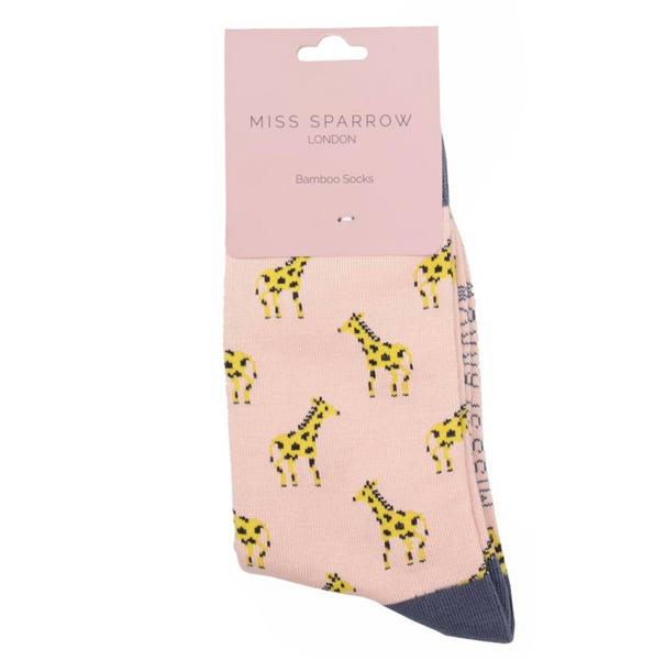 Miss Sparrow Socks Little Giraffes Dusky Pink