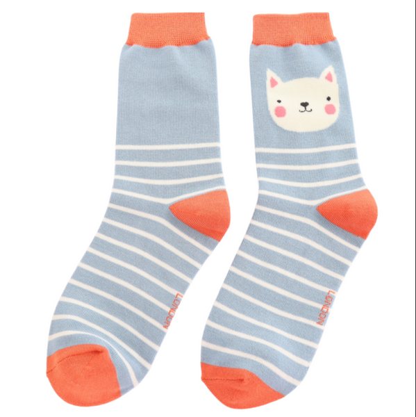 Miss Sparrow Socks Kitty Stripes Powder Blue