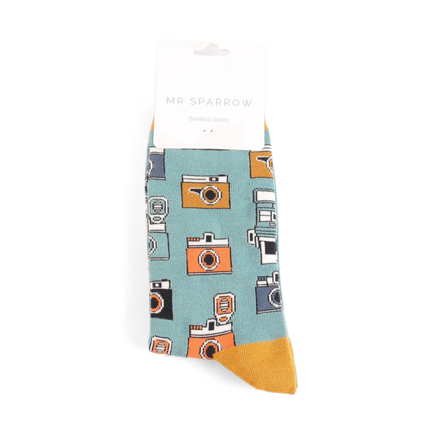 Mr Heron Socks Retro Cameras Duck Egg