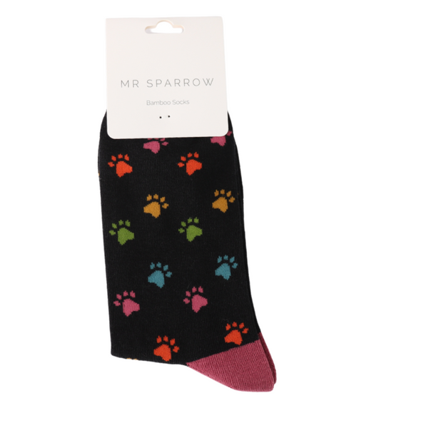 Mr Heron Socks Multi Paw Prints Black