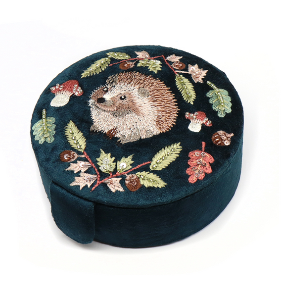 POM Dark Teal Velvet Hedgehog Jewellery Box