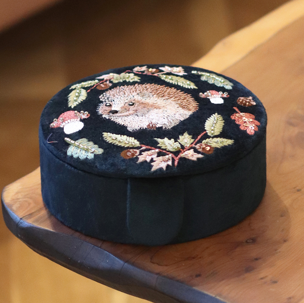 POM Dark Teal Velvet Hedgehog Jewellery Box