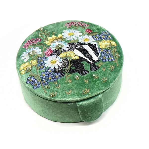POM Green Velvet Badger Jewellery Box