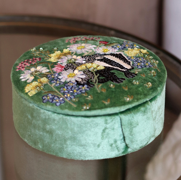 POM Green Velvet Badger Jewellery Box