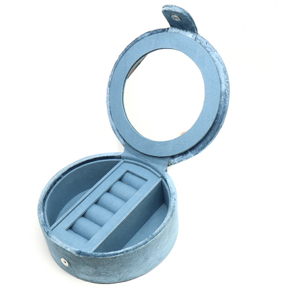 POM Blue Velvet Robin and Holly Jewellery Box