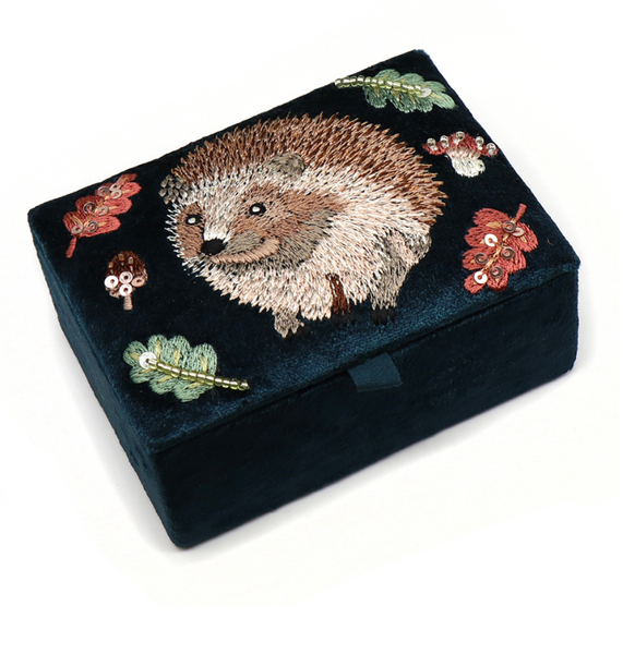 POM Dark Teal Velvet Hedgehog Small Jewellery Box