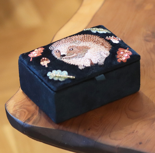 POM Dark Teal Velvet Hedgehog Small Jewellery Box