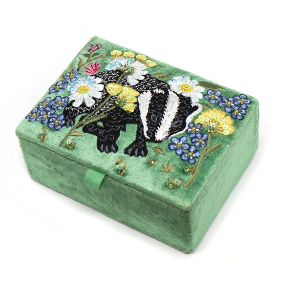 POM Green Floral Badger Small Jewellery Box