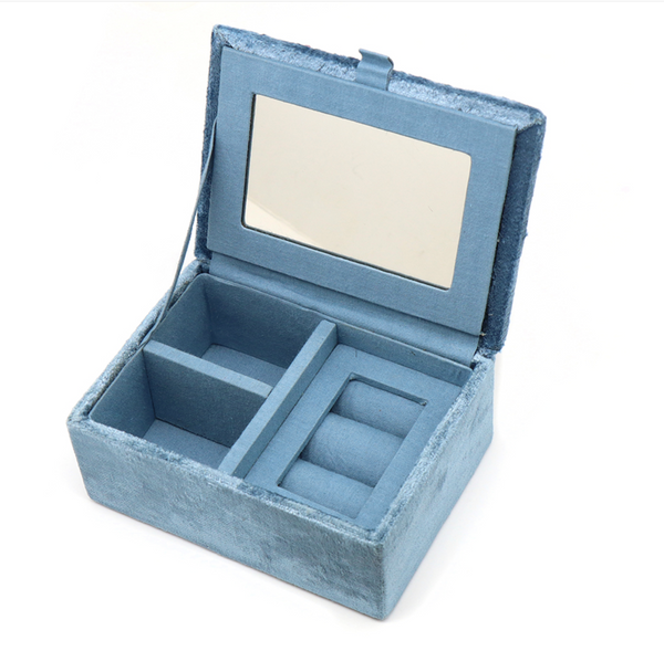 POM Blue Velvet Robin and Holly Small Jewellery Box