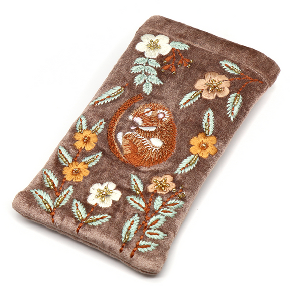 POM Buff Velvet Sleeping Doormouse Embroidered Glasses Case