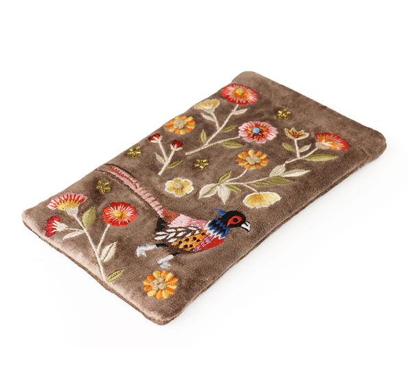 POM Fawn Velvet Pheasant Embroidered Glasses Case