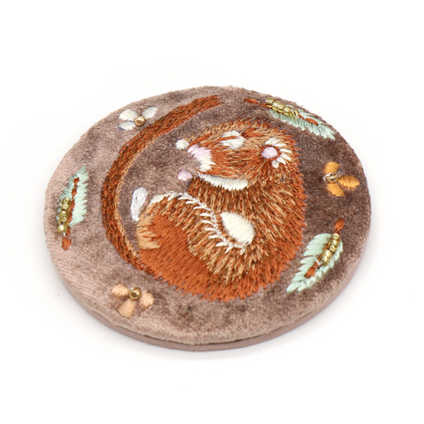 POM Buff Velvet Embroidered Sleeping Dormouse Compact Mirror