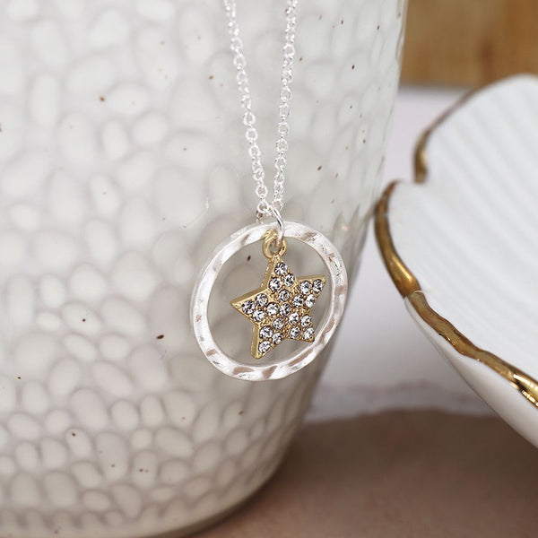 Peace of Mind Silver Plated Necklace with Hoop and Crystal Star