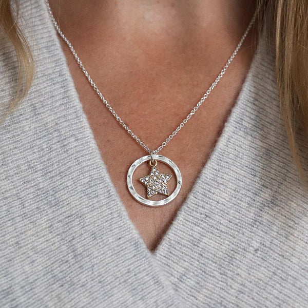 Peace of Mind Silver Plated Necklace with Hoop and Crystal Star