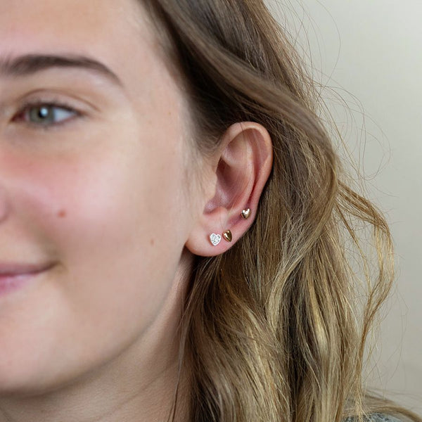 Peace of Mind Triple heart rose gold, silver and crystal earring set