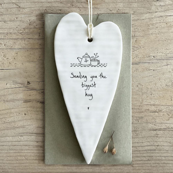East of India Porcelain Long Hanging Heart - Sending You The Biggest Hug