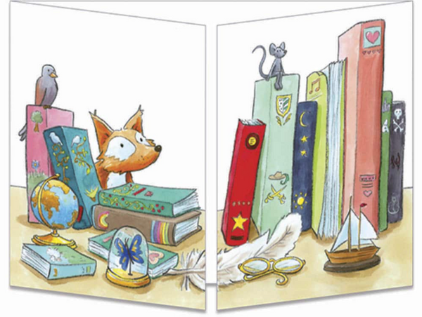 Sophie Turrel Folding Greetings Card - Fox in the Library CT322