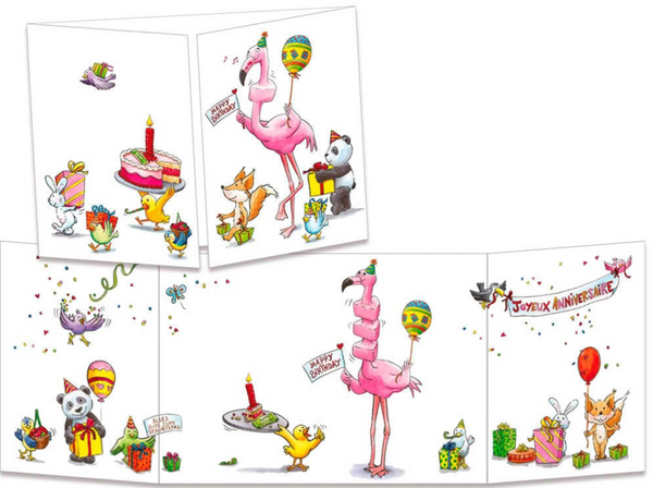 Sophie Turrel Folding Greetings Card - Happy Birthday Flamingo CT315
