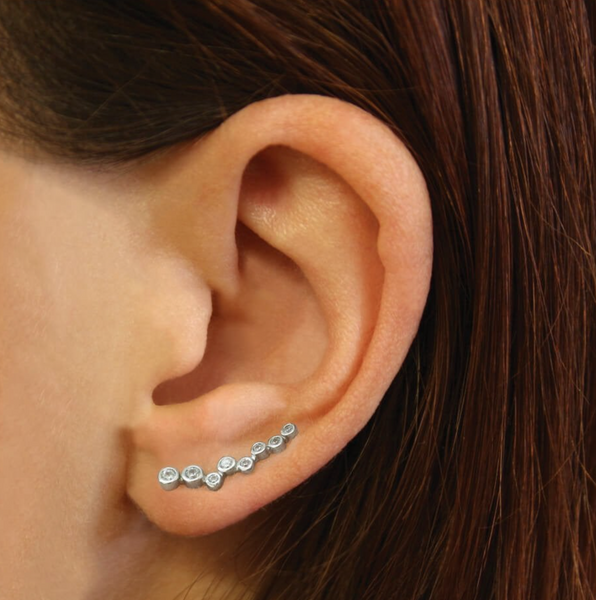 Sterling Silver Ear Crawler Earrings - Multi Gemset Circles